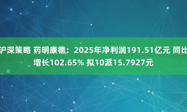 沪深策略 药明康德：2025年净利润191.51亿元 同比增长102.65% 拟10派15.7927元